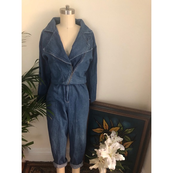Vintage Pants - 80s vintage-Double Breasted-Jean Jumpsuit